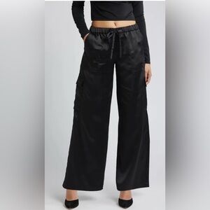 NWT Open Edit Black Satin‎ Cargo Pants Wide Leg Women’s Sz S 90’s Y2K Goth